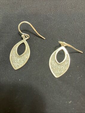 .925 Sterling Silver Glitter Teardrop Earrings - White
